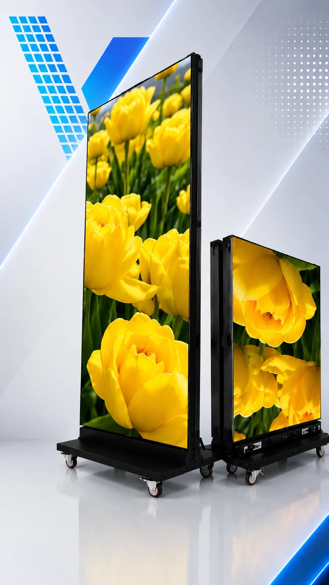 Écrans LED pliables sur pied mobile, structure rabattable